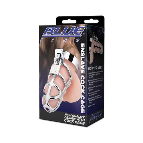 Blue Line Enslave Cock Cage Stainless Steel with Padlock and Key > Bondage Gear > Male Chastity - Tophatter Daily Deals