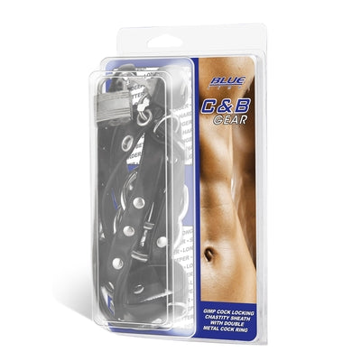 Blue Line Gimp Cock Locking Chastity Sheath With Double Metal Cock Rings and Adjustable Strap > Clothes > Mens Leather - Tophatter Daily Deals