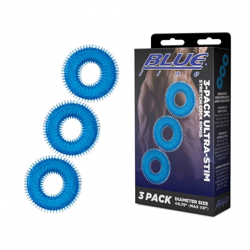 Blue Line Pack of Three Ultra-Stim Stretch Cock Rings Set > Cock Ring > Sets - Tophatter Daily Deals