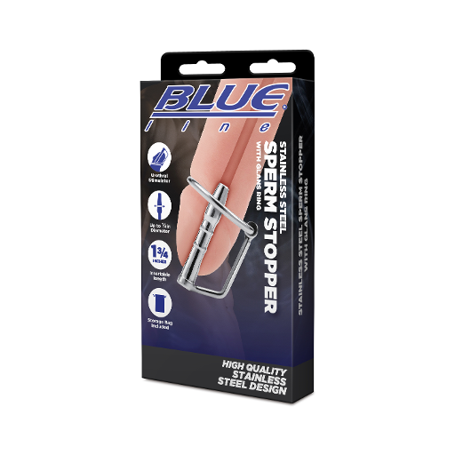 Blue Line Stainless Steel Sperm Stopper with Glans Ring 1 3/4 Inch Insertable Length > Sex Toys For Men > Sounding Rods - Tophatter Daily Deals