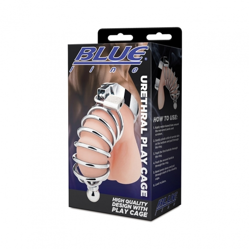 Blue Line Urethral Play Cock Cage Metal Ring for Intense Fun > Bondage Gear > Male Chastity - Tophatter Daily Deals