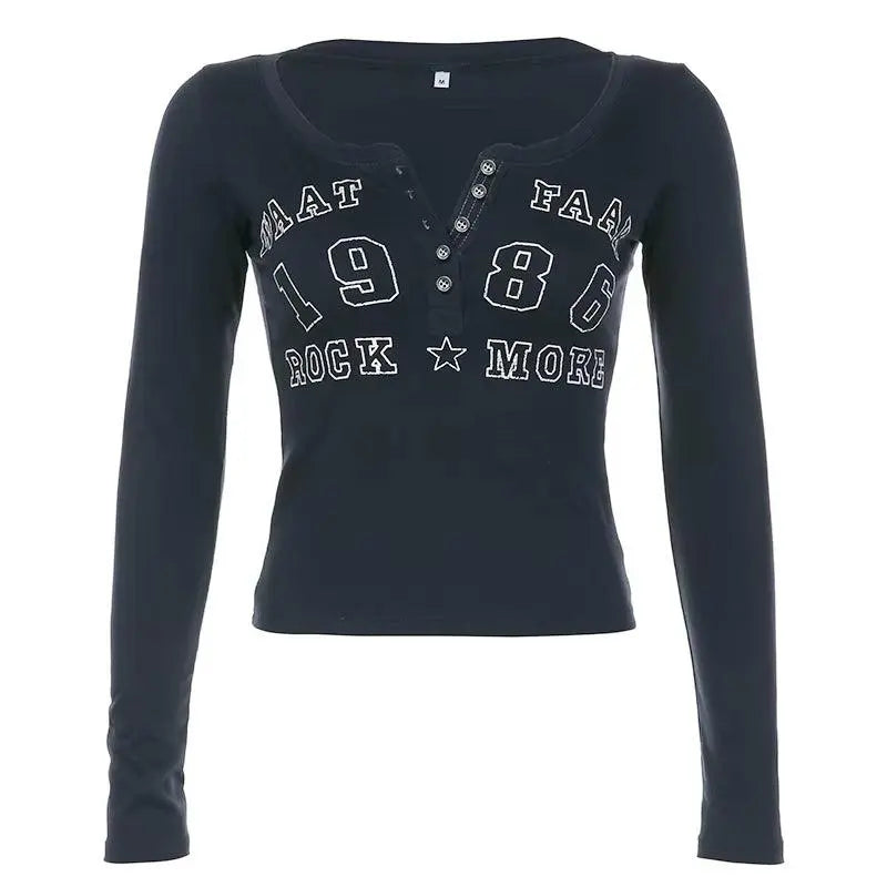 Blue Print T Shirt Streetwear Y2K Aesthetic Long Sleeve - Tophatter Daily Deals