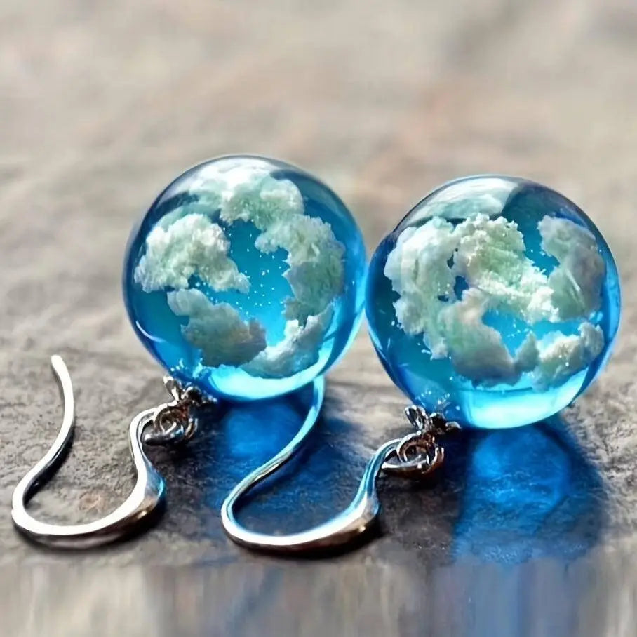 Blue Sky Cloud Design Bead Dangle Earrings Elegant Simple Style Trendy Holiday Ear Ornaments - Tophatter Daily Deals