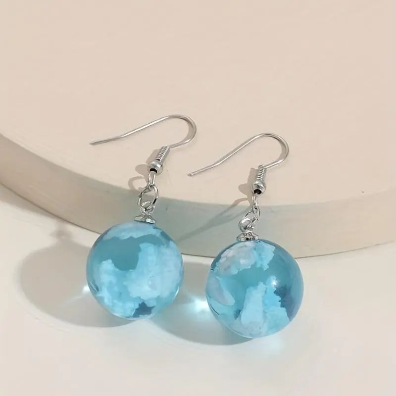 Blue Sky Cloud Design Bead Dangle Earrings Elegant Simple Style Trendy Holiday Ear Ornaments - Tophatter Daily Deals