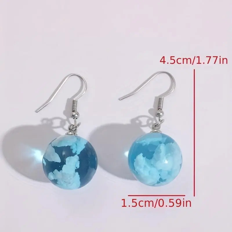 Blue Sky Cloud Design Bead Dangle Earrings Elegant Simple Style Trendy Holiday Ear Ornaments - Tophatter Daily Deals