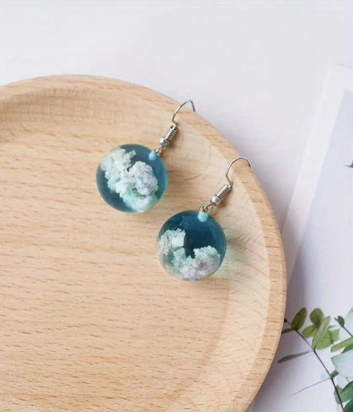 Blue Sky Cloud Design Bead Dangle Earrings Elegant Simple Style Trendy Holiday Ear Ornaments - Tophatter Daily Deals