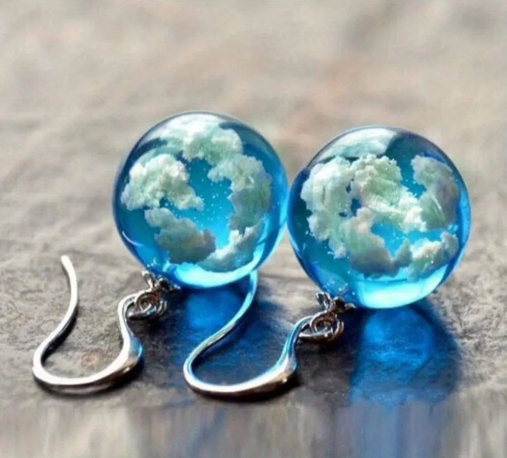 Blue Sky Cloud Design Bead Dangle Earrings Elegant Simple Style Trendy Holiday Ear Ornaments - Tophatter Daily Deals