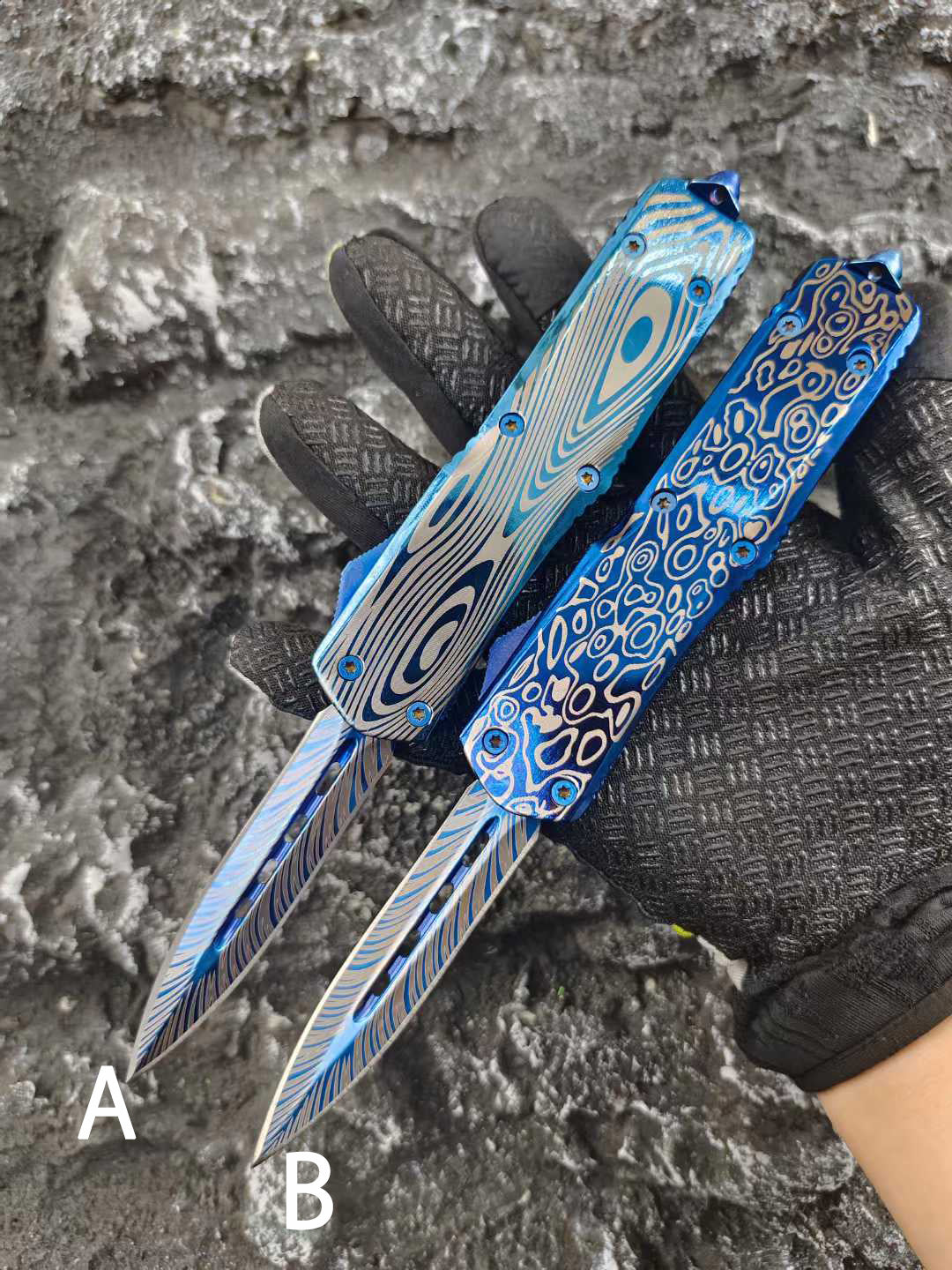 Blue Titanium Shark Tooth Dragon Straight Jump Knife A - Tophatter Daily Deals