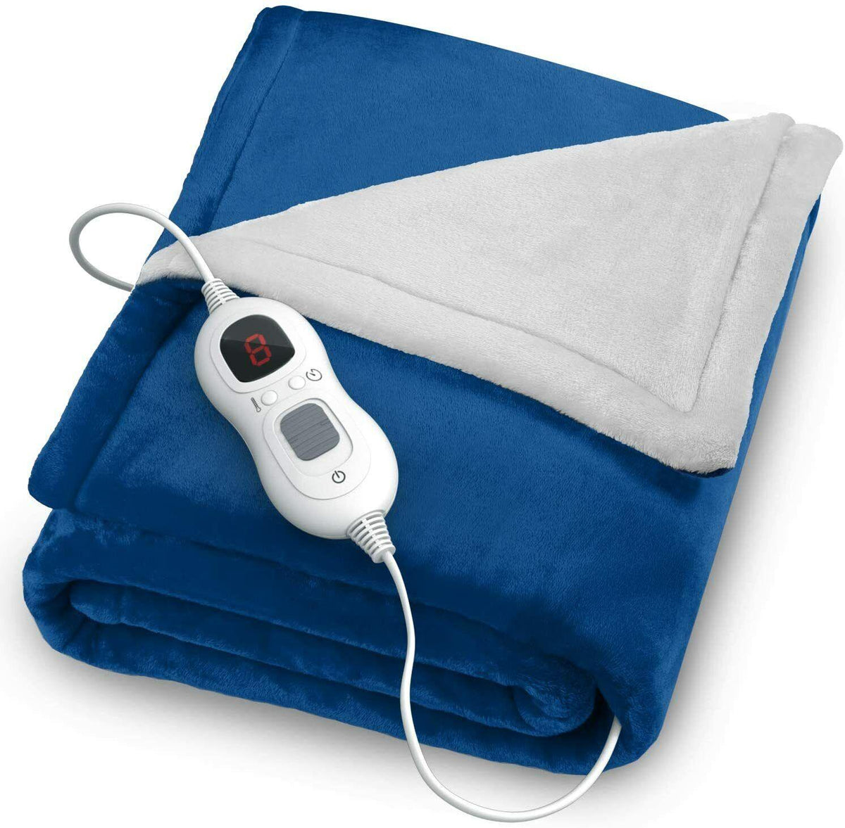 Fitted Electric Blanket Double - Luxurious Heated Throw Soft Fleece Blanket With Digital Controller | Washable Electric Mattress Pad Heater Blue New Arrival - Tophatter Daily Deals
