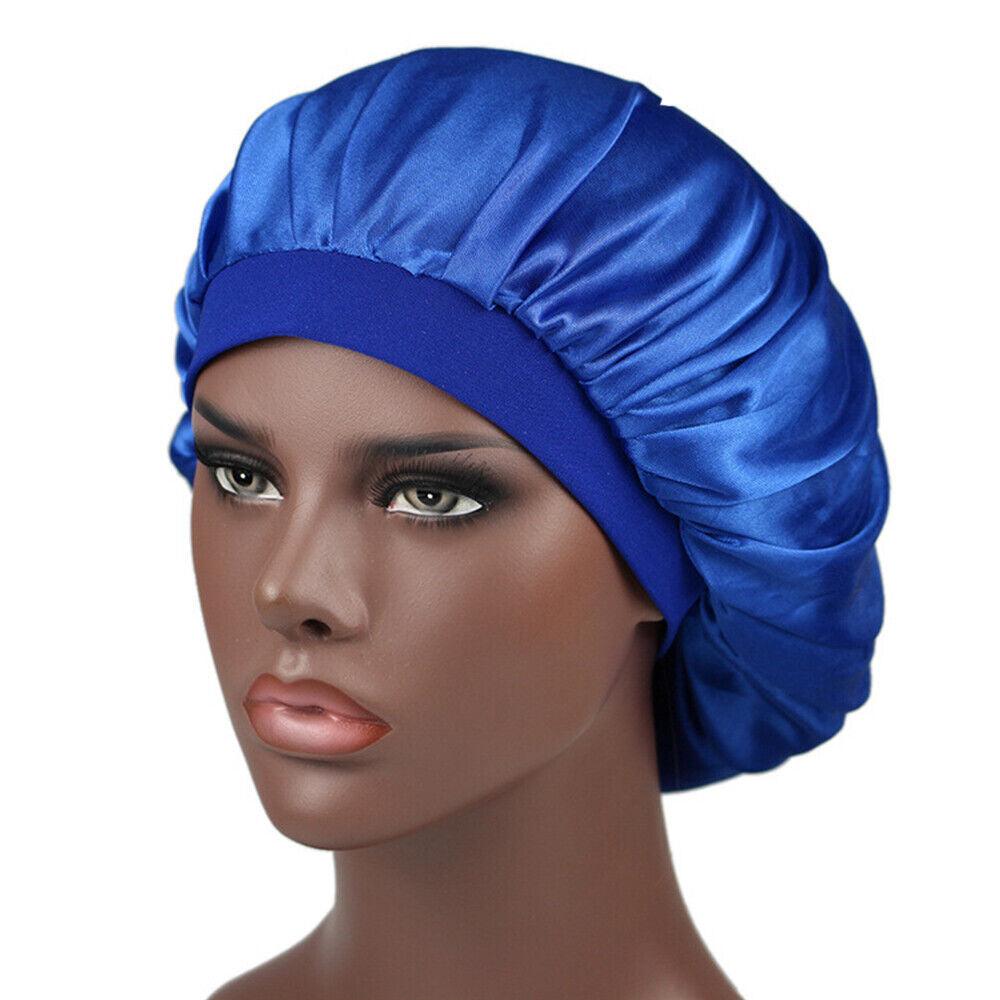 Hair Wraps for Sleeping - Bonnet Cap Long Hair Care Hat Woman Silk Satin Protection Night Head Turban Wrap Blue Hair Care - Tophatter Daily Deals