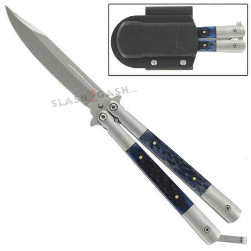 Blue Stag Butterfly Knife Balisong w/ Belt Sheath Knife-Balisong - Tophatter Daily Deals