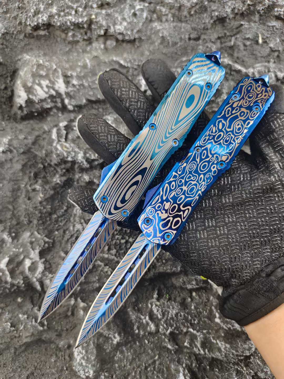 Blue Titanium Shark Tooth Dragon Straight Jump Knife - Tophatter Daily Deals