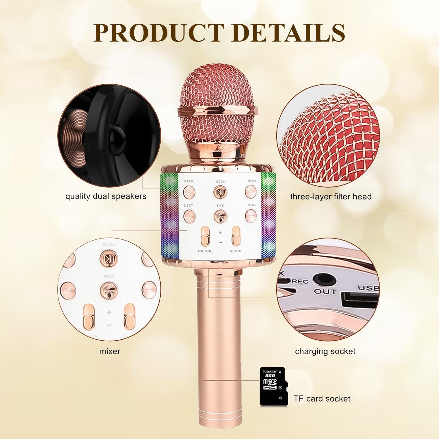 Wireless Microphone with Speaker - Bluetooth Microphone with Flashing Colorful LED Lights | Home KTV Player Support Android & iOS Devices for Party Singing Accessories - Tophatter Daily Deals