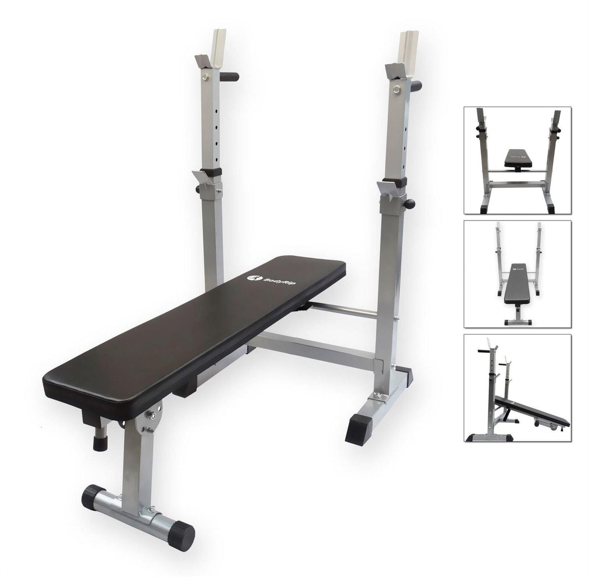 Folding Weight Bench With Rack - All-in-one Home Gym Bench Press & Dip Station Exercise & Fitness - Tophatter Daily Deals