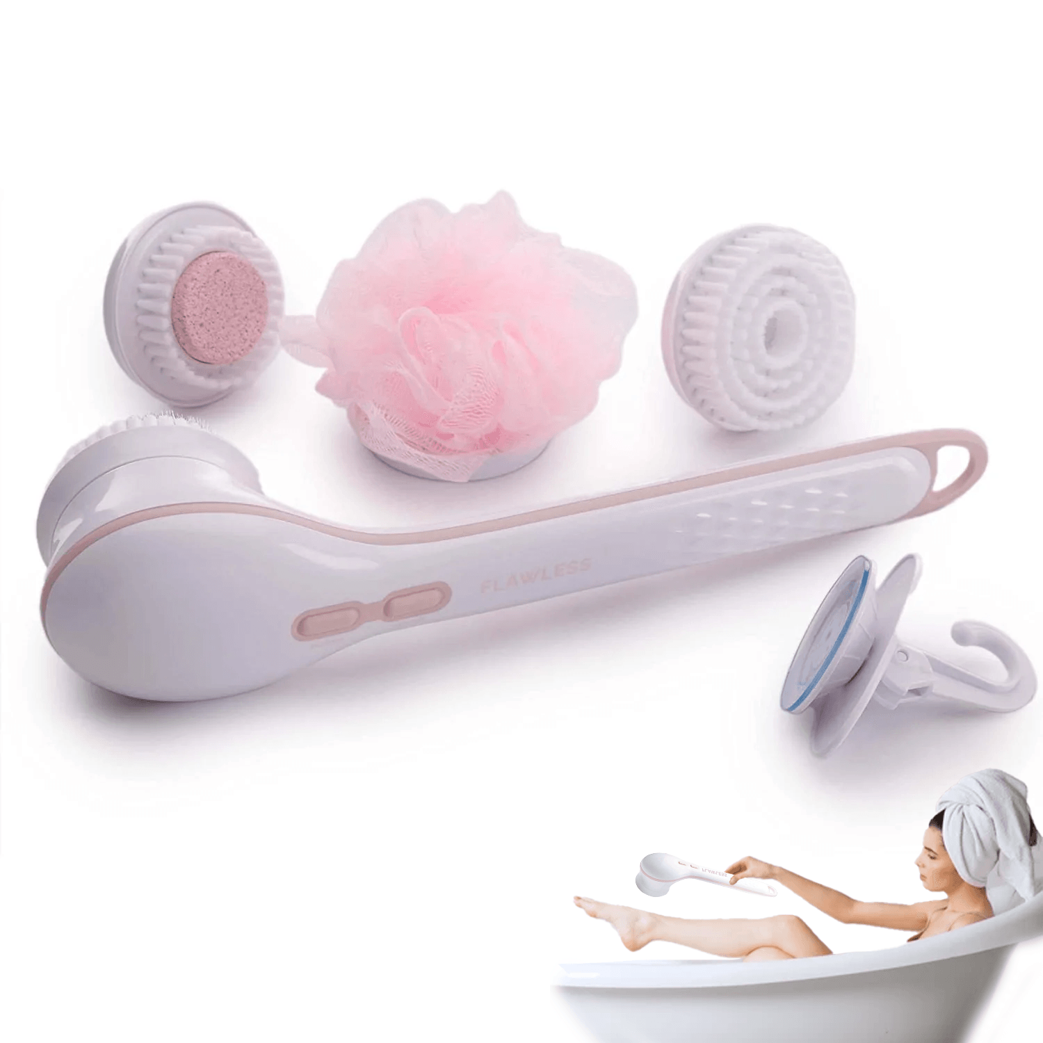 Electric Body Brush - Flawless Cleanse Spa with 3 Multi-Purpose Cleansing Heads for a Full Body Spa Experience Personal Care - Tophatter Daily Deals