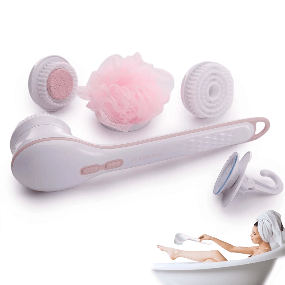 Electric Body Brush - Flawless Cleanse Spa with 3 Multi-Purpose Cleansing Heads for a Full Body Spa Experience Personal Care - Tophatter Daily Deals