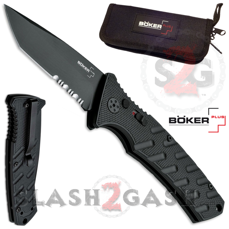 Boker Plus Strike Automatic Knife w/ Carry Case - Tanto Serrated Knife-Auto - Tophatter Daily Deals