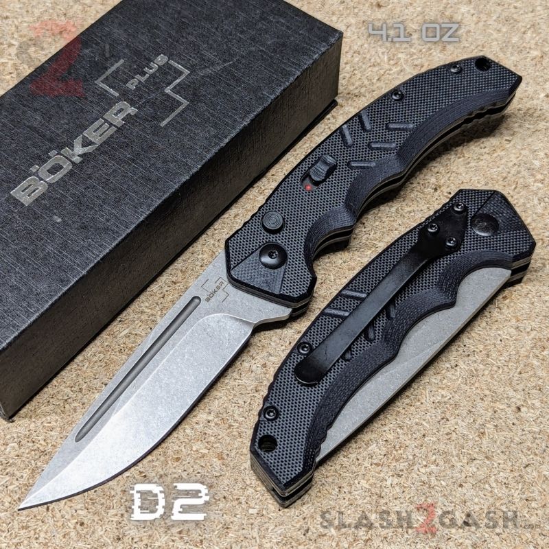 Boker Plus Intention II Automatic Knife Black G10 - Stone Wash Knife-Auto - Tophatter Daily Deals