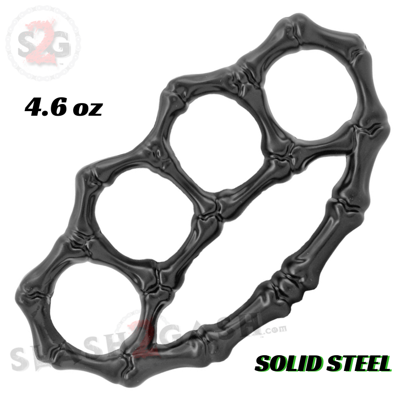 Bones Brass Knuckles Paperweight Solid Steel Knuckle Duster - Black Belt Buckle - Tophatter Daily Deals