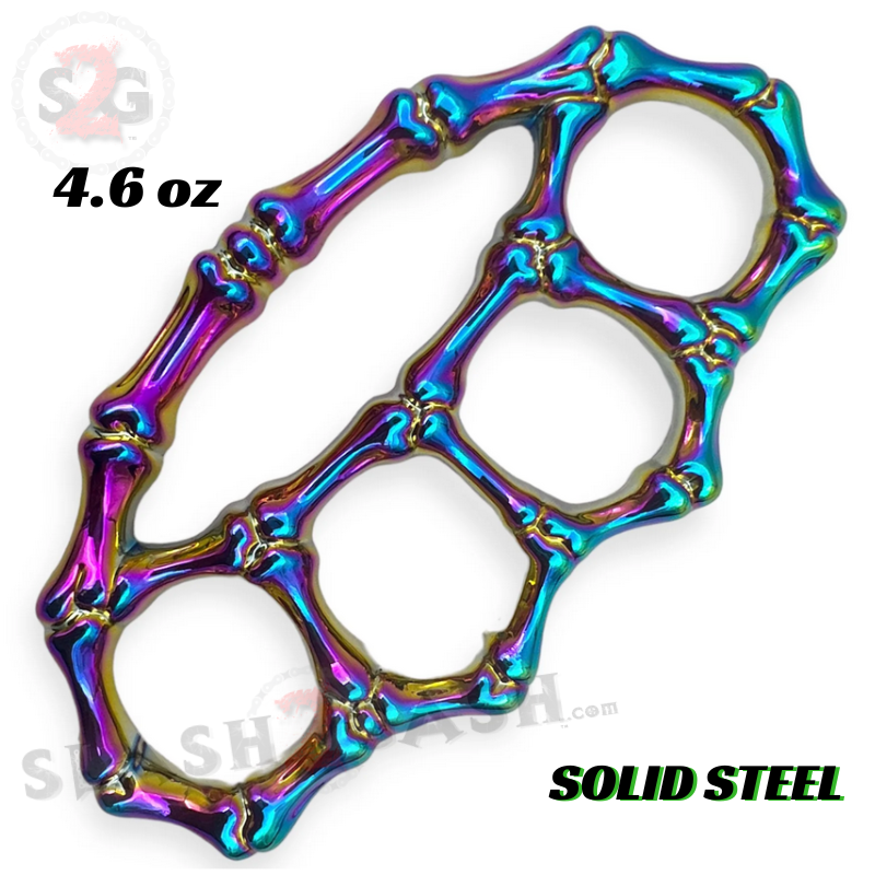 Bones Brass Knuckles Paperweight Solid Steel Knuckle Duster - Rainbow Belt Buckle - Tophatter Daily Deals