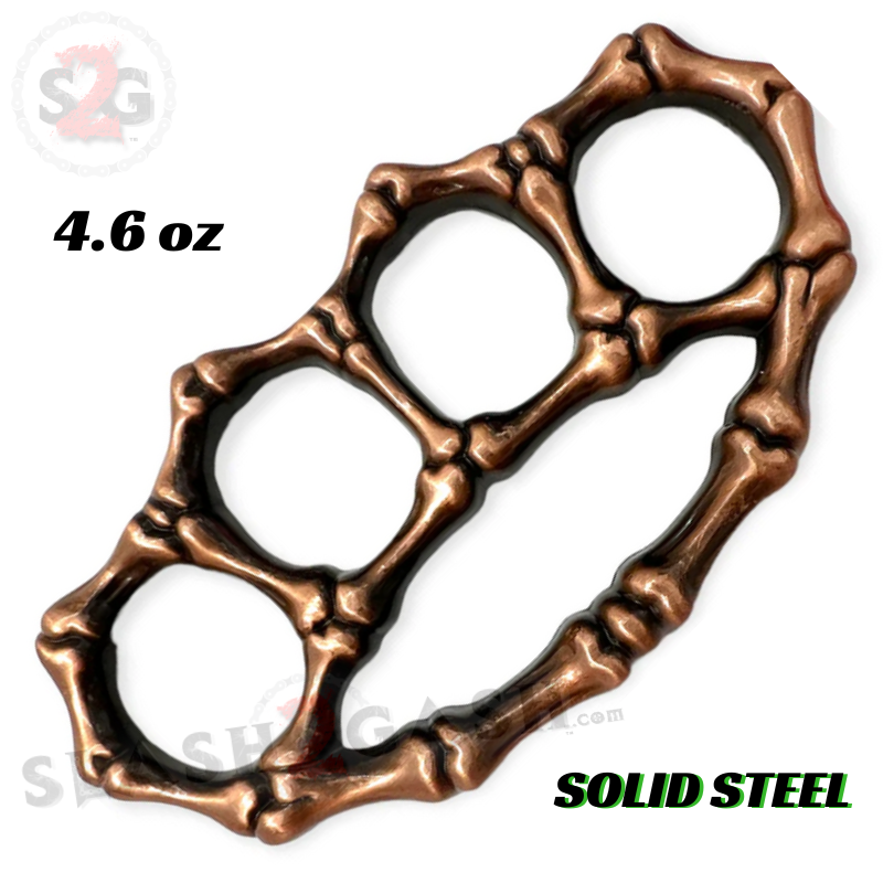 Bones Brass Knuckles Paperweight Solid Steel Knuckle Duster - Copper Belt Buckle - Tophatter Daily Deals