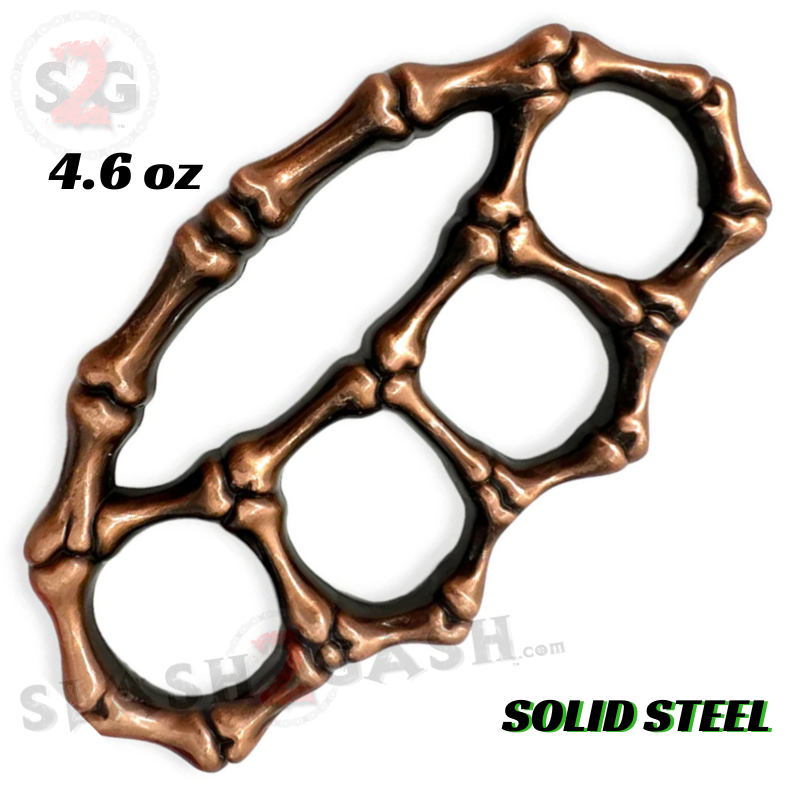 Bones Brass Knuckles Paperweight Solid Steel Knuckle Duster - Copper Belt Buckle - Tophatter Daily Deals