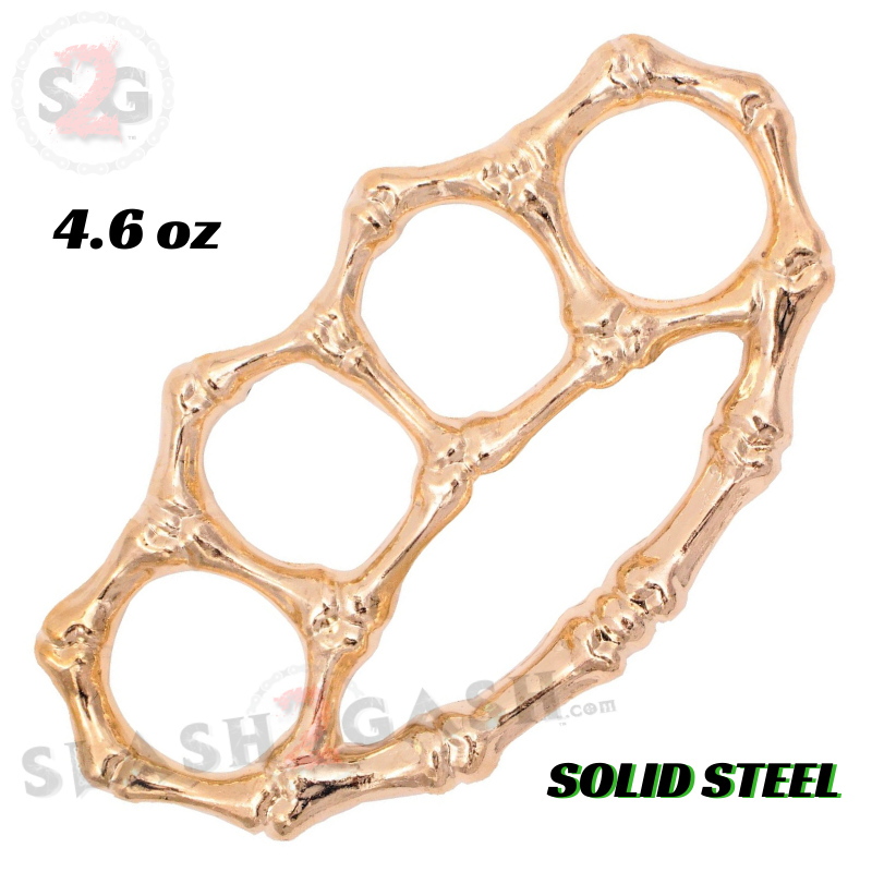 Bones Brass Knuckles Paperweight Solid Steel Knuckle Duster - Gold Belt Buckle - Tophatter Daily Deals