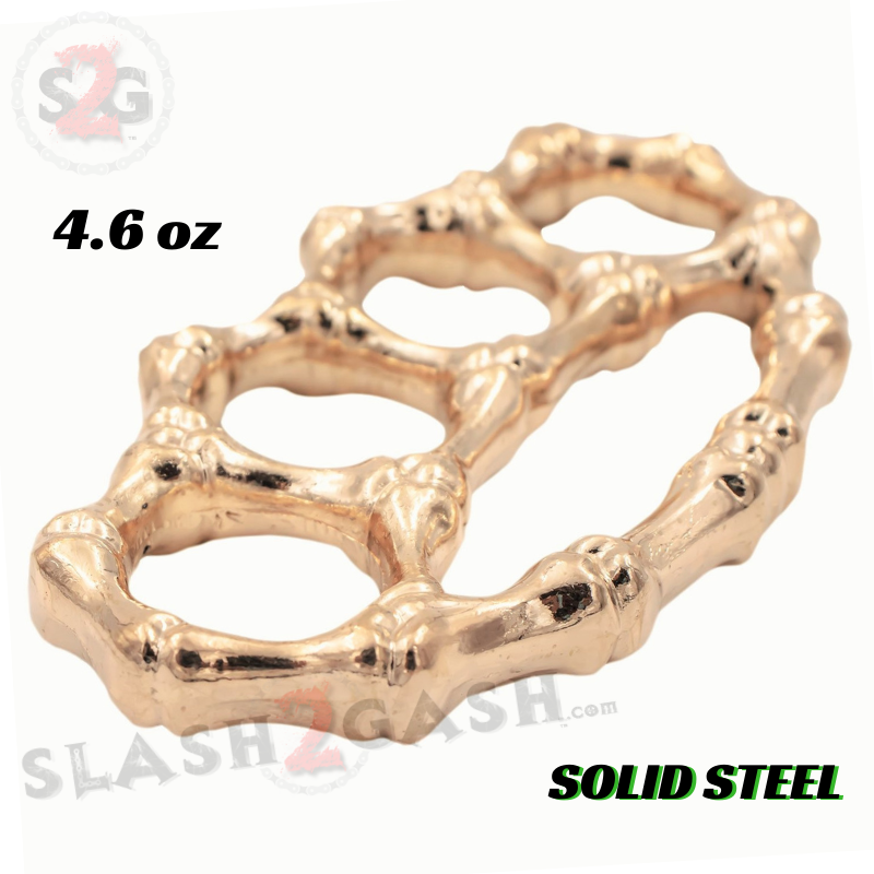 Bones Brass Knuckles Paperweight Solid Steel Knuckle Duster - Gold Belt Buckle - Tophatter Daily Deals