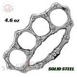 Bones Brass Knuckles Paperweight Solid Steel Knuckle Duster - Chrome Belt Buckle - Tophatter Daily Deals