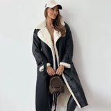 Warm Flattering Women’s Long Coat - Shearling Lined Leather Black - Tophatter Daily Deals