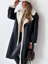 Warm Flattering Women’s Long Coat - Shearling Lined Leather - Tophatter Daily Deals