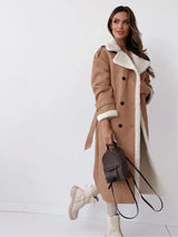 Warm Flattering Women’s Long Coat - Shearling Lined Leather - Tophatter Daily Deals