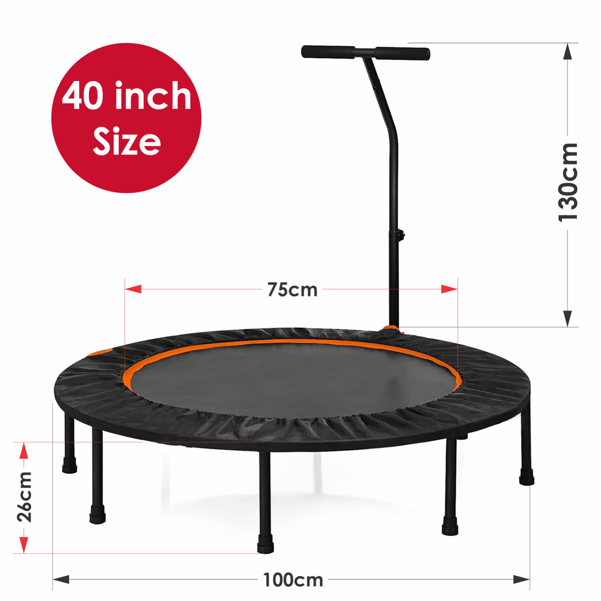 Rebounder Mini Trampoline - 40” Rebounder Mini Fitness Trampoline, Outdoor/Indoor Mini Trampoline, Sprung training Aerobic Trampoline 40" Inch With T-Bar Exercise & Fitness - Tophatter Daily Deals