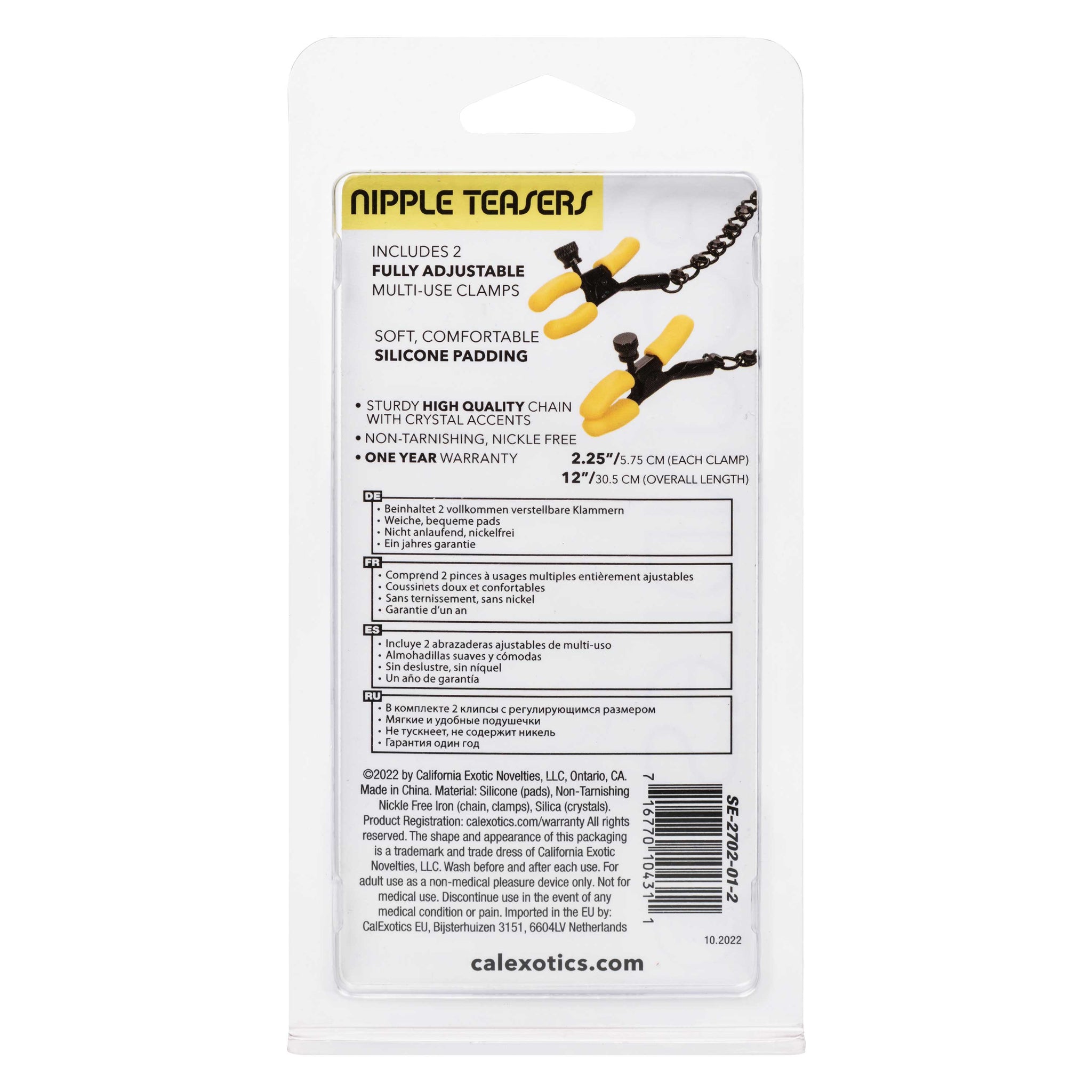 Boundless Nipple Teasers Adjustable Black Chain with Yellow Silicone Coated Clamps and Crystal Adornments > Sex Toys > Nipple Clamps - Tophatter Daily Deals