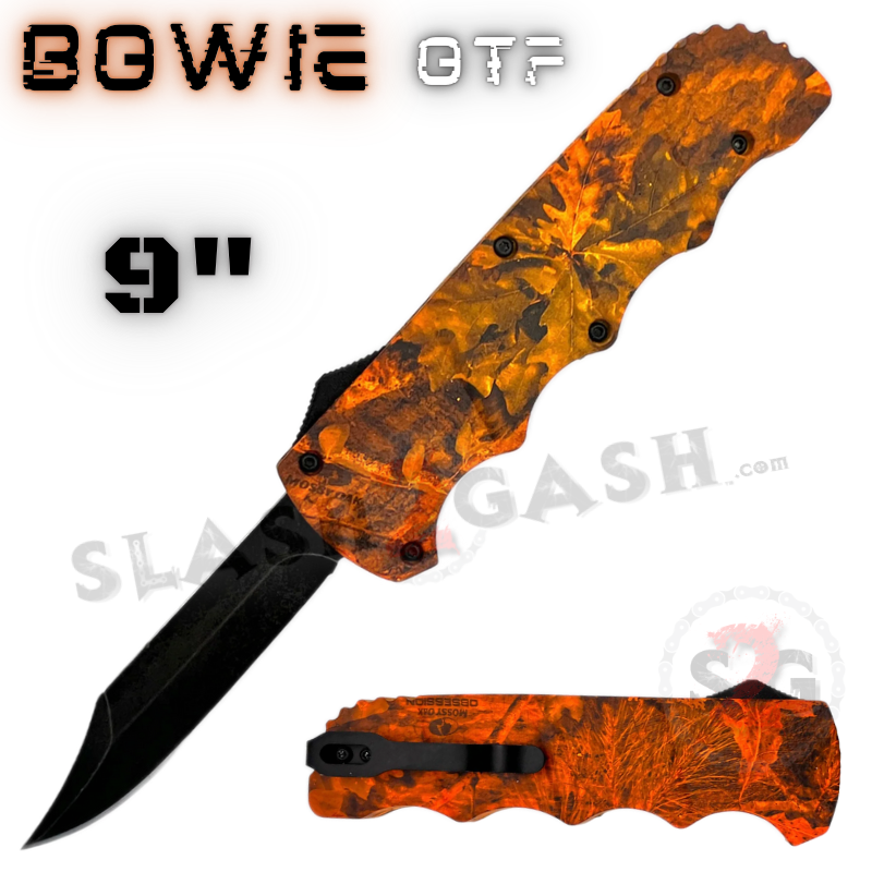 Bowie OTF Dual Action Auto Knife Switchblade 9" D2 - Orange Camo Orange Camo Knife-OTF - Tophatter Daily Deals