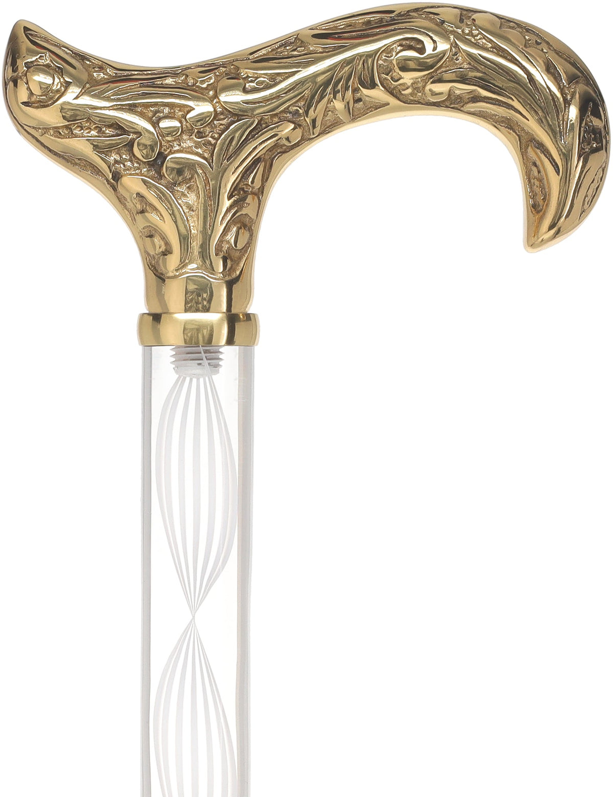 Crystal Elegance Brass Derby Cane with Invisible Acrylic Shaft Options Alabaster Helix Clear Lucite Walking Canes - Tophatter Daily Deals
