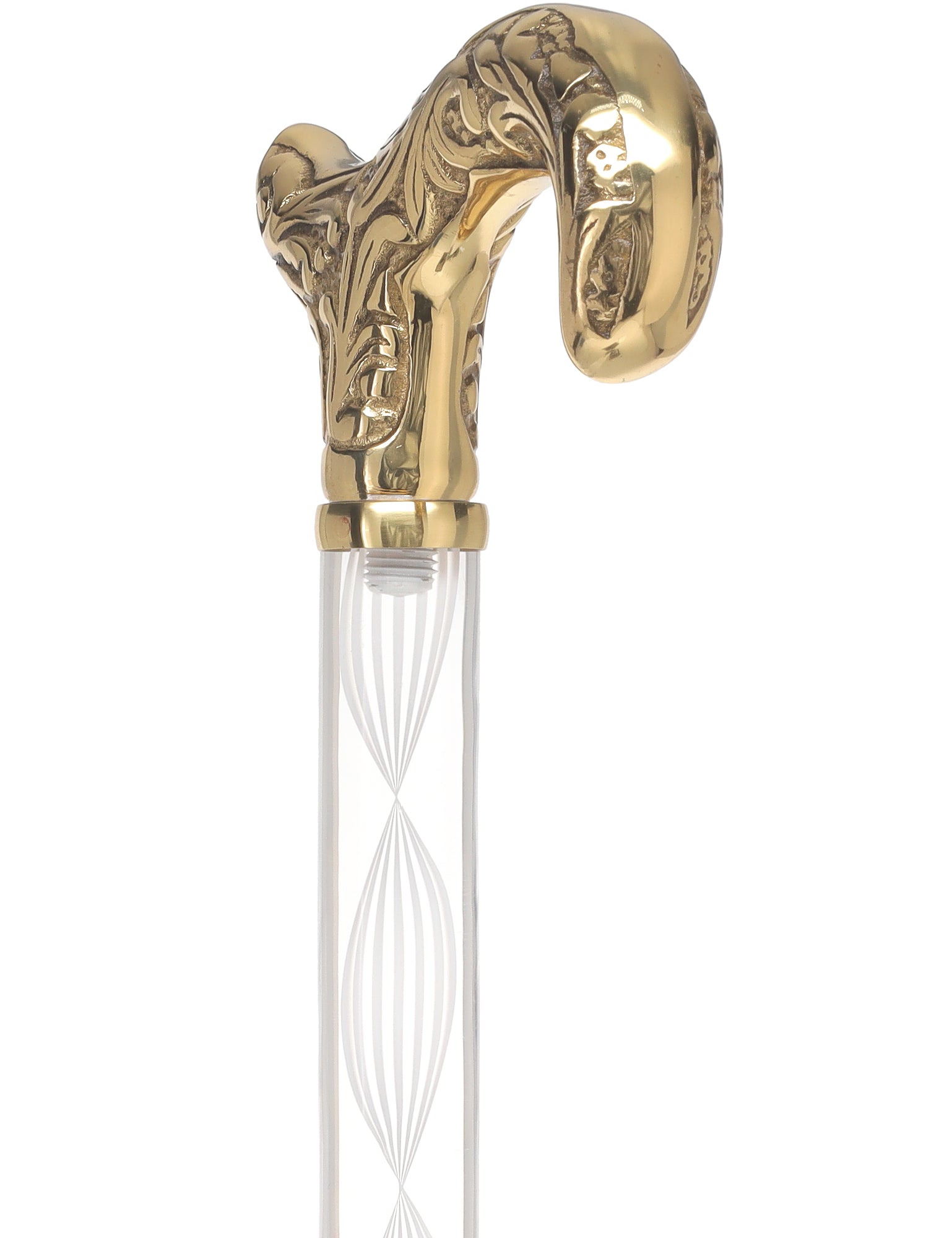 Crystal Elegance Brass Derby Cane with Invisible Acrylic Shaft Options Clear Lucite Walking Canes - Tophatter Daily Deals