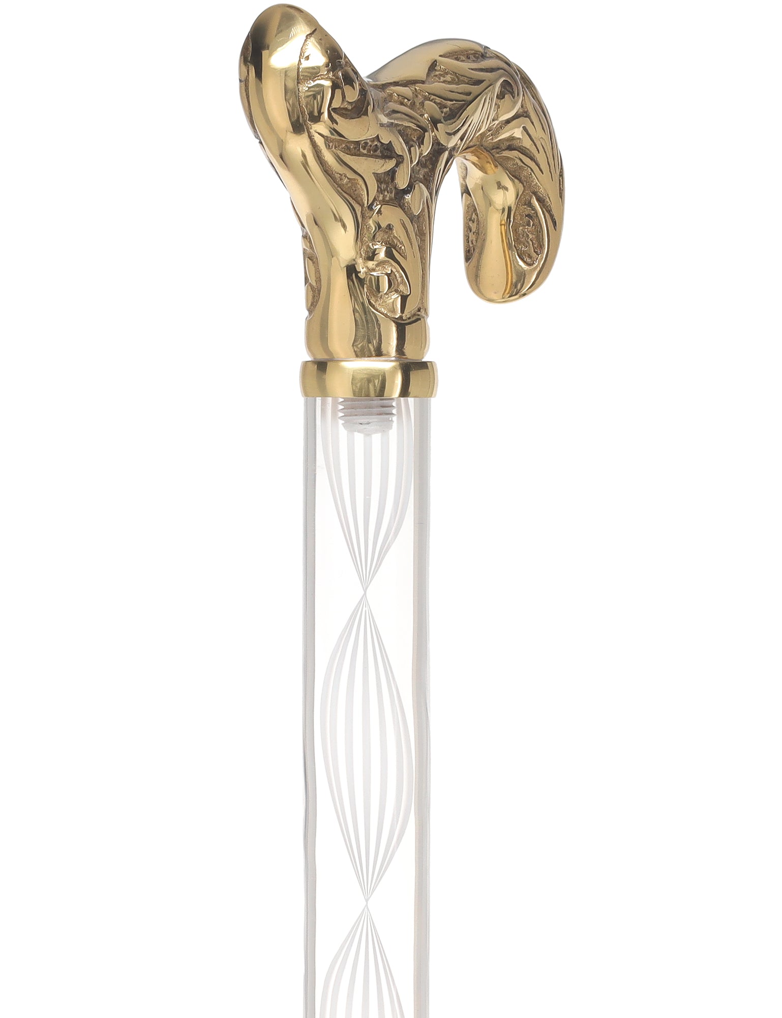 Crystal Elegance Brass Derby Cane with Invisible Acrylic Shaft Options Clear Lucite Walking Canes - Tophatter Daily Deals
