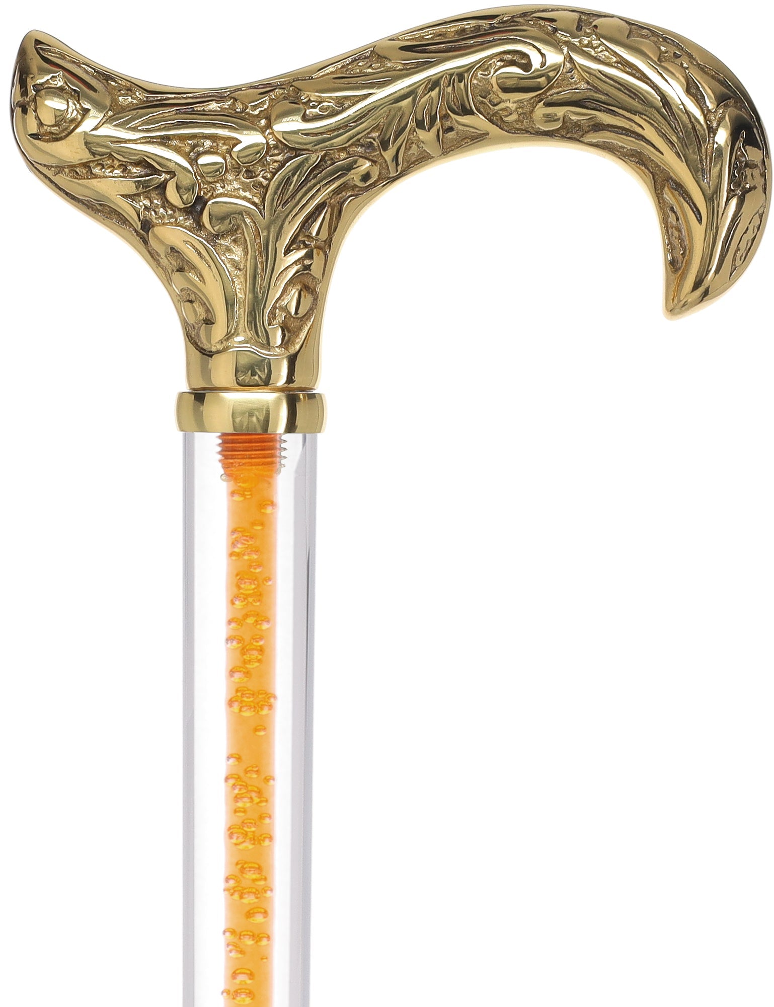 Color Crystal Elegance Brass Derby Cane with Invisible Acrylic Shaft Options Clear Lucite Walking Canes - Tophatter Daily Deals