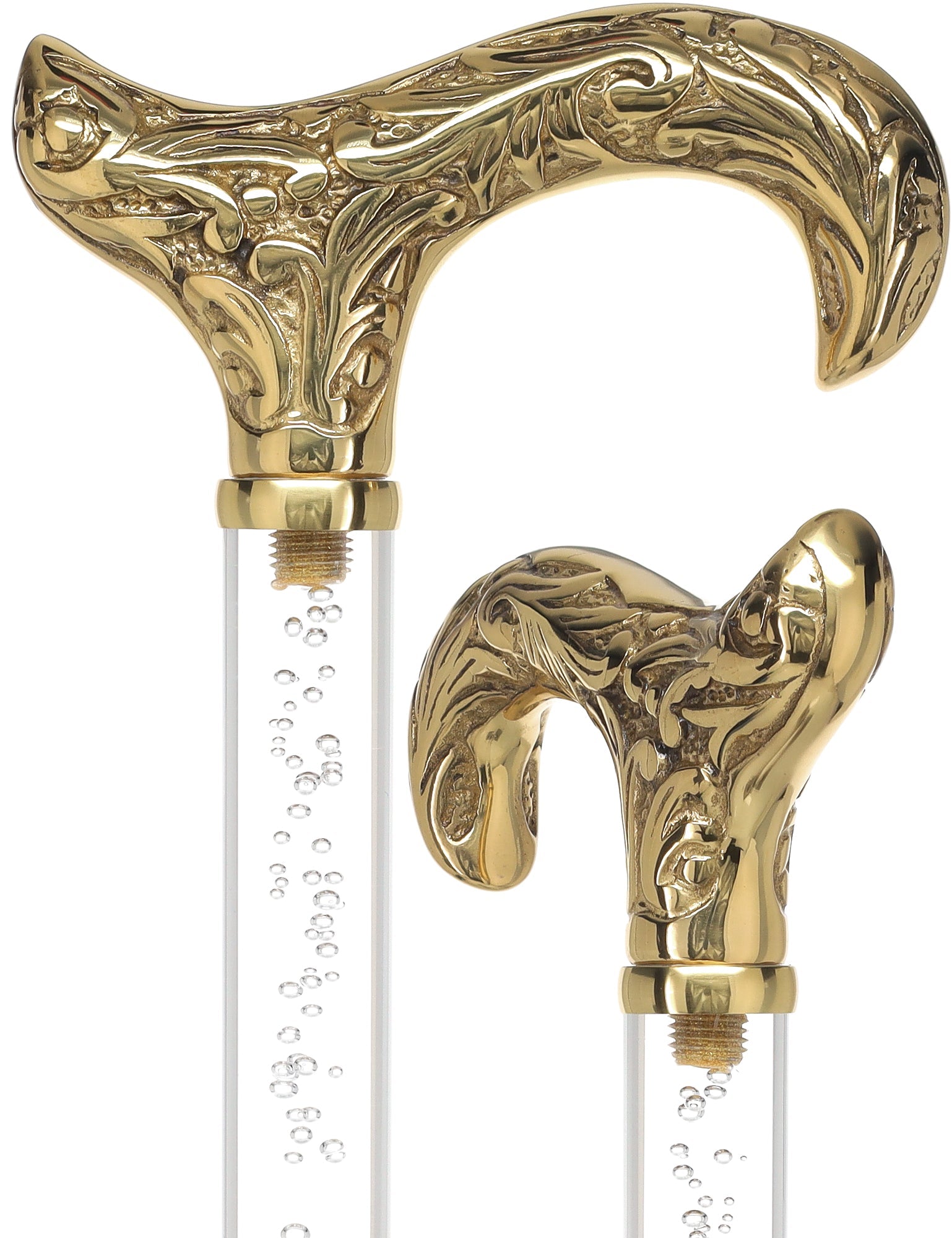 Crystal Elegance Brass Derby Cane with Invisible Acrylic Shaft Options Clear Lucite Walking Canes - Tophatter Daily Deals