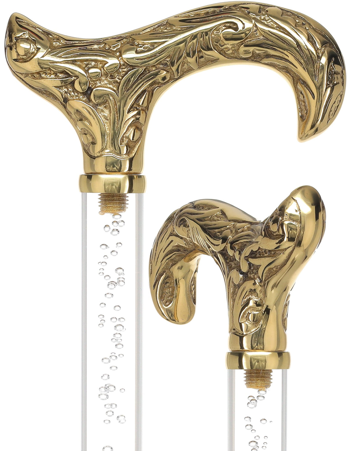 Crystal Elegance Brass Derby Cane with Invisible Acrylic Shaft Options Clear Lucite Walking Canes - Tophatter Daily Deals