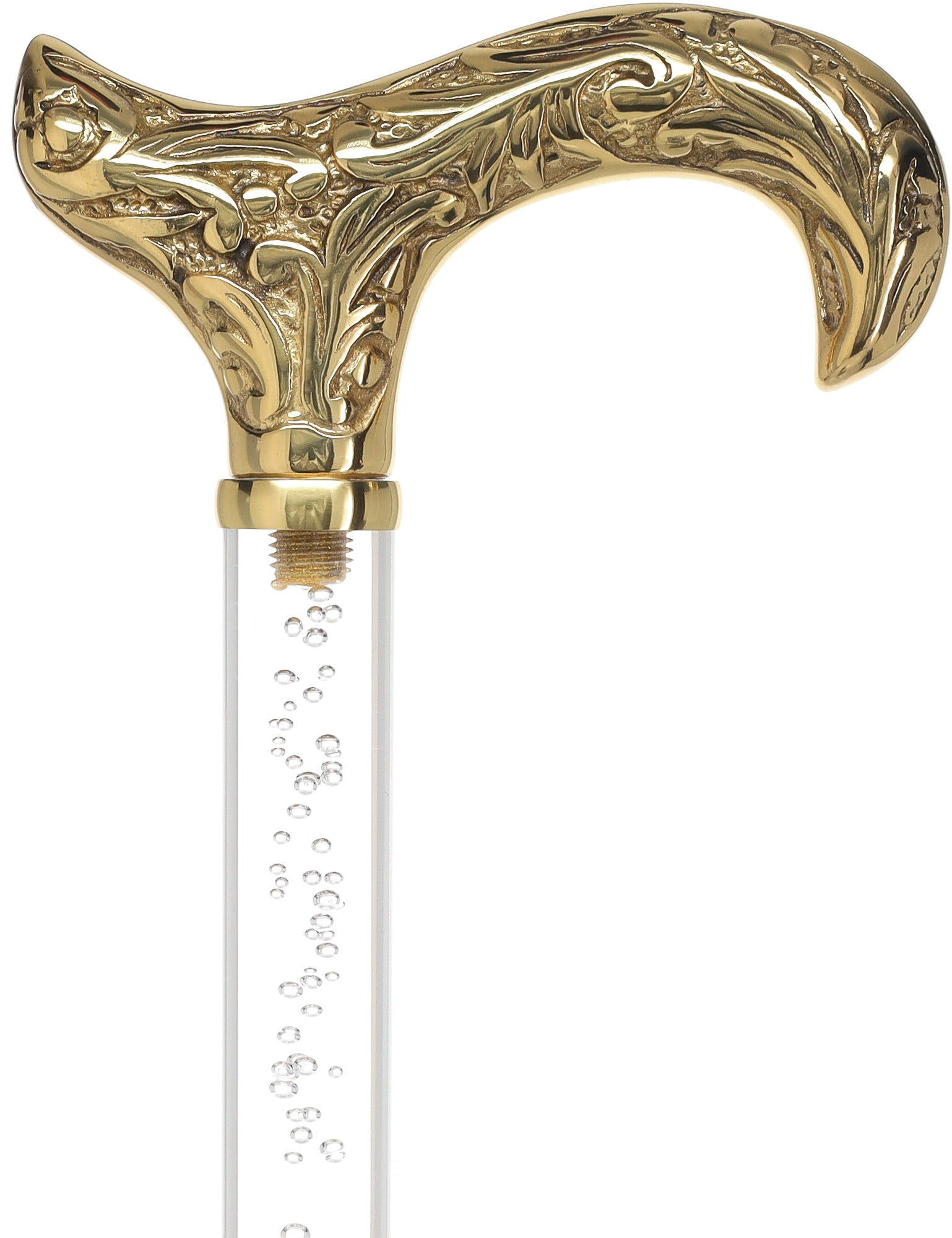 Crystal Elegance Brass Derby Cane with Invisible Acrylic Shaft Options Bubbles in Ice Clear Lucite Walking Canes - Tophatter Daily Deals