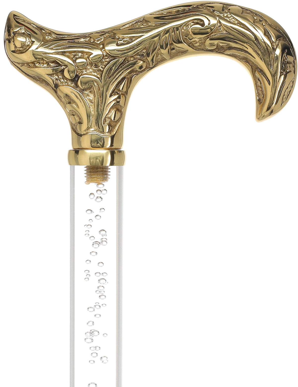 Crystal Elegance Brass Derby Cane with Invisible Acrylic Shaft Options Bubbles in Ice Clear Lucite Walking Canes - Tophatter Daily Deals