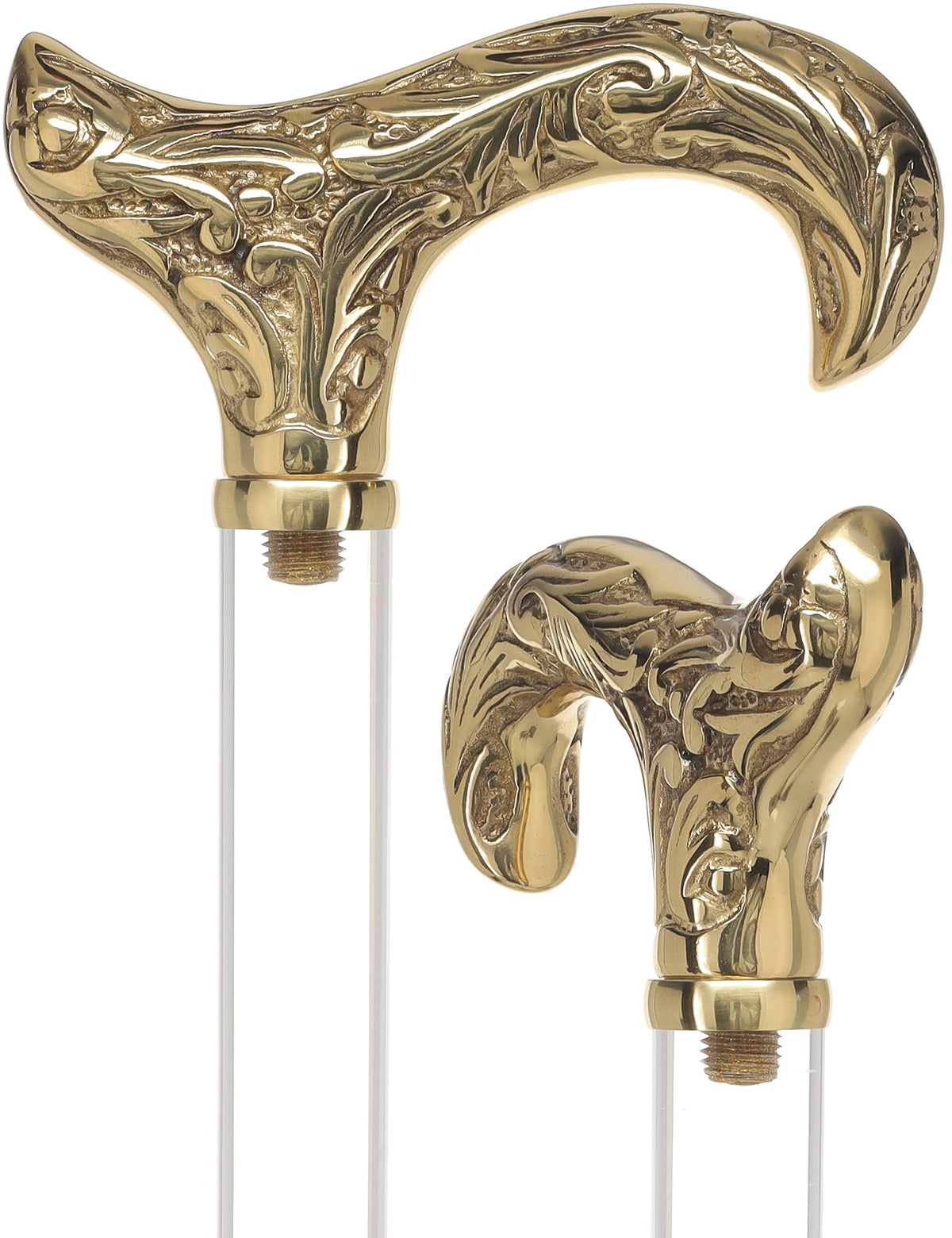 Crystal Elegance Brass Derby Cane with Invisible Acrylic Shaft Options Clear Lucite Walking Canes - Tophatter Daily Deals