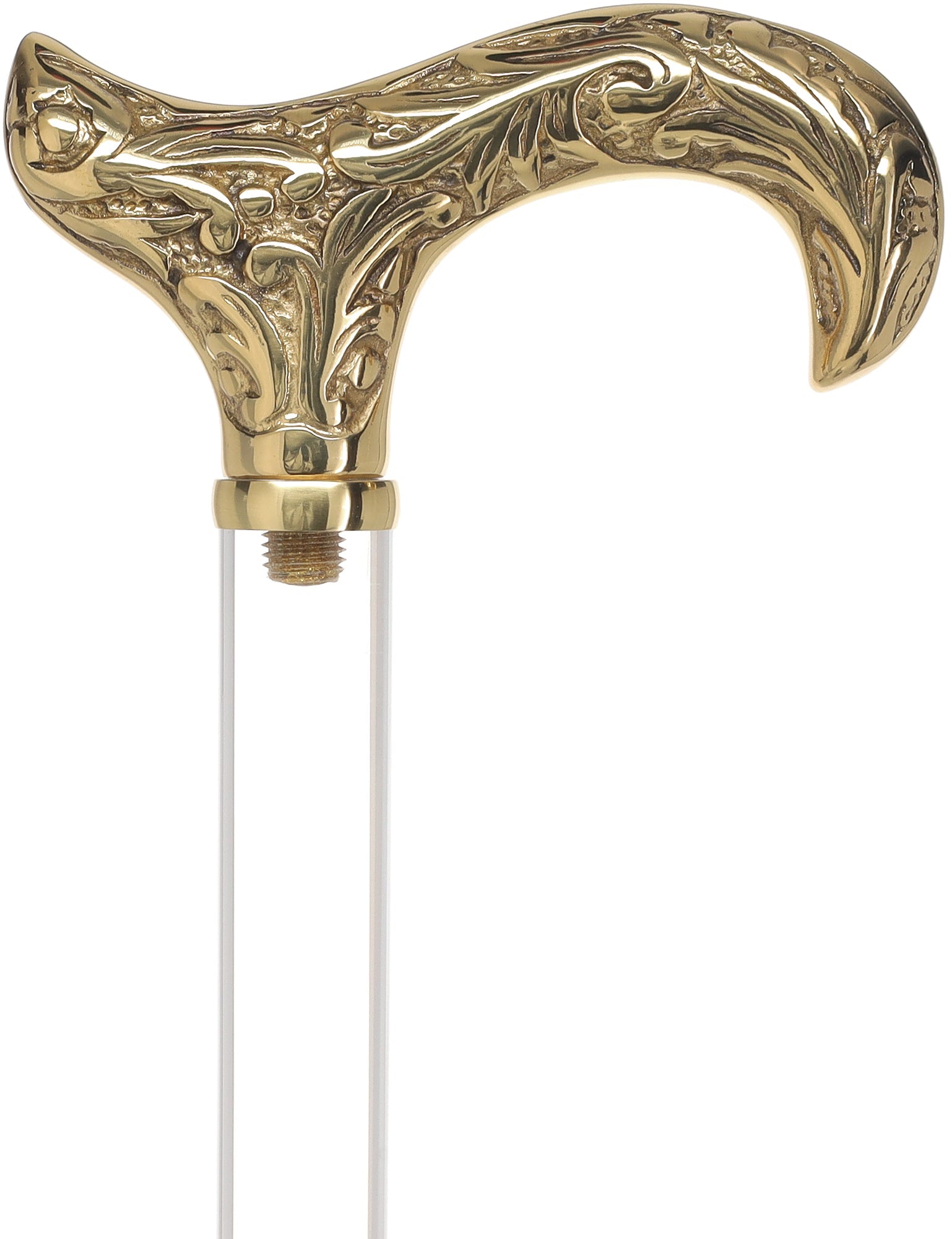Crystal Elegance Brass Derby Cane with Invisible Acrylic Shaft Options Crystal Clarity Clear Lucite Walking Canes - Tophatter Daily Deals
