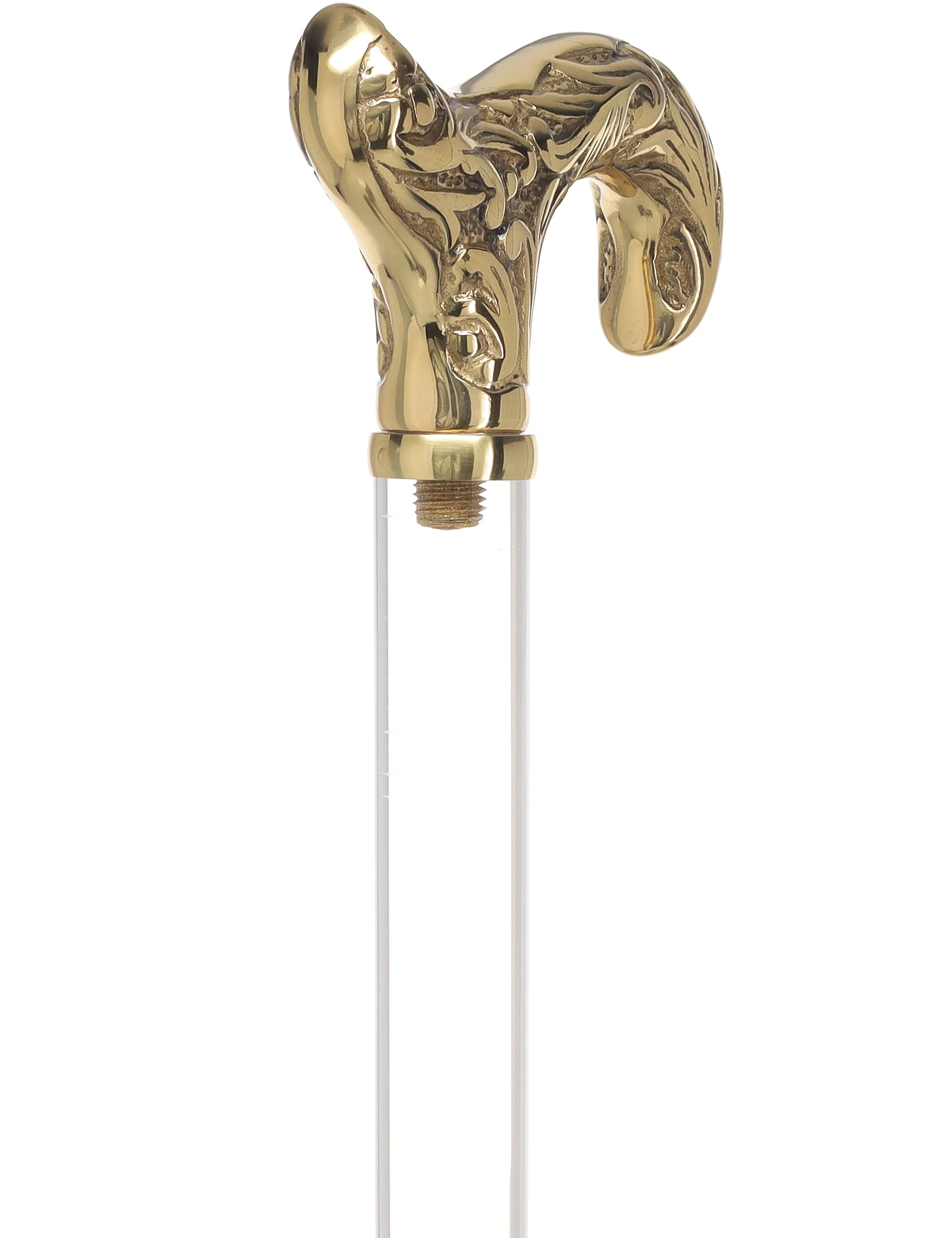 Crystal Elegance Brass Derby Cane with Invisible Acrylic Shaft Options Clear Lucite Walking Canes - Tophatter Daily Deals