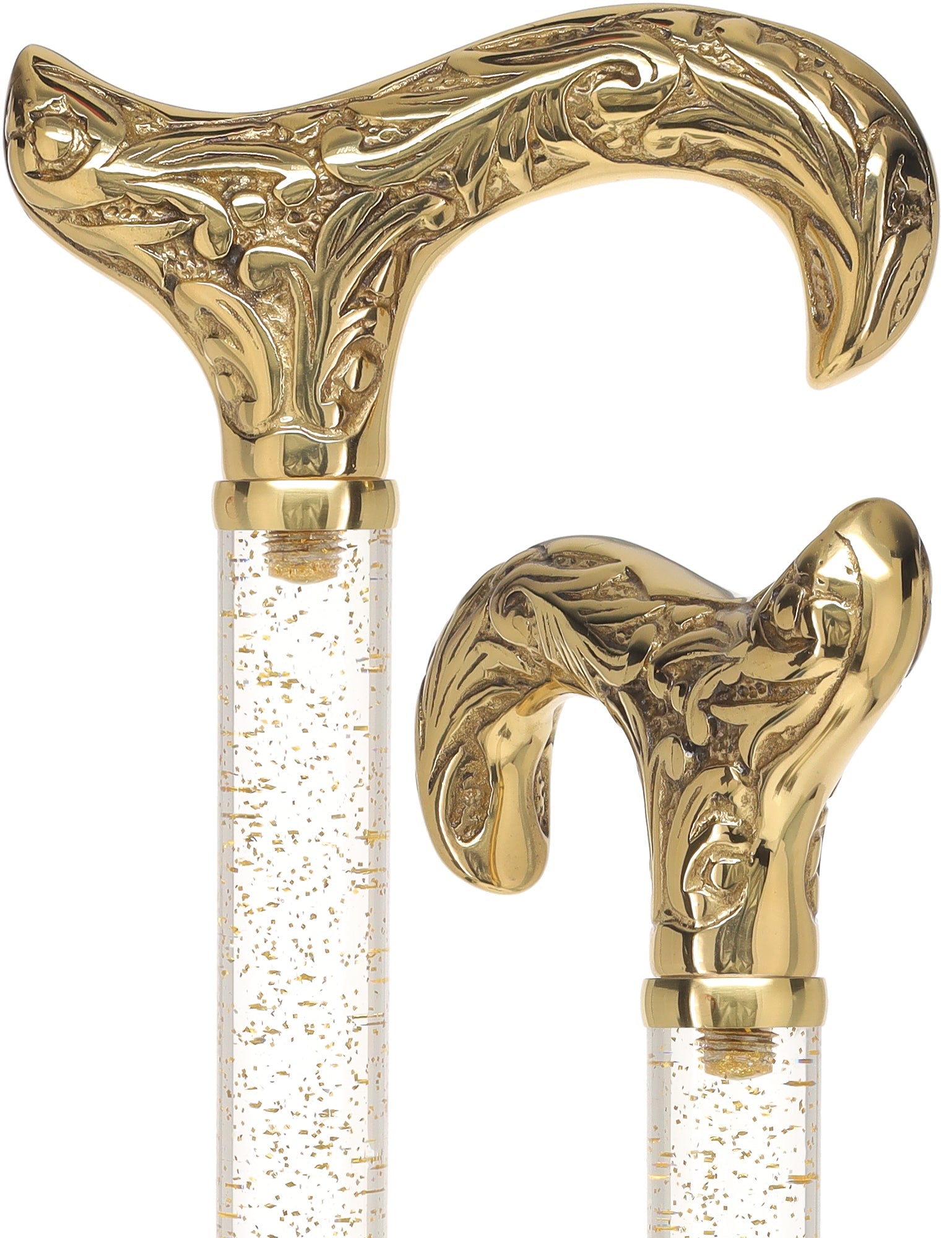 Crystal Elegance Brass Derby Cane with Invisible Acrylic Shaft Options Clear Lucite Walking Canes - Tophatter Daily Deals