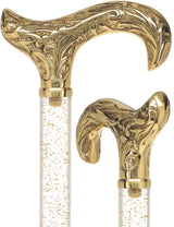 Crystal Elegance Brass Derby Cane with Invisible Acrylic Shaft Options Clear Lucite Walking Canes - Tophatter Daily Deals