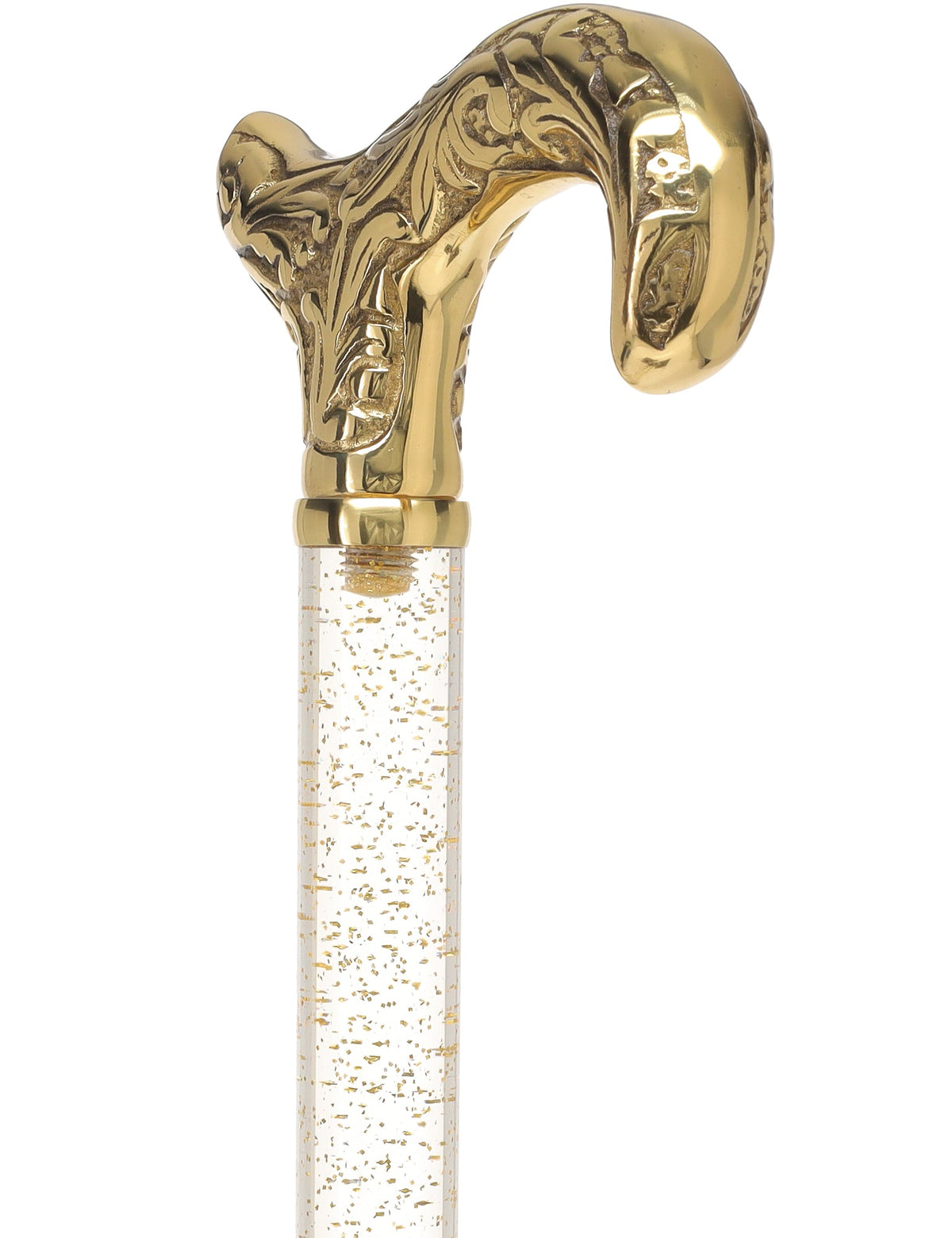 Crystal Elegance Brass Derby Cane with Invisible Acrylic Shaft Options Clear Lucite Walking Canes - Tophatter Daily Deals