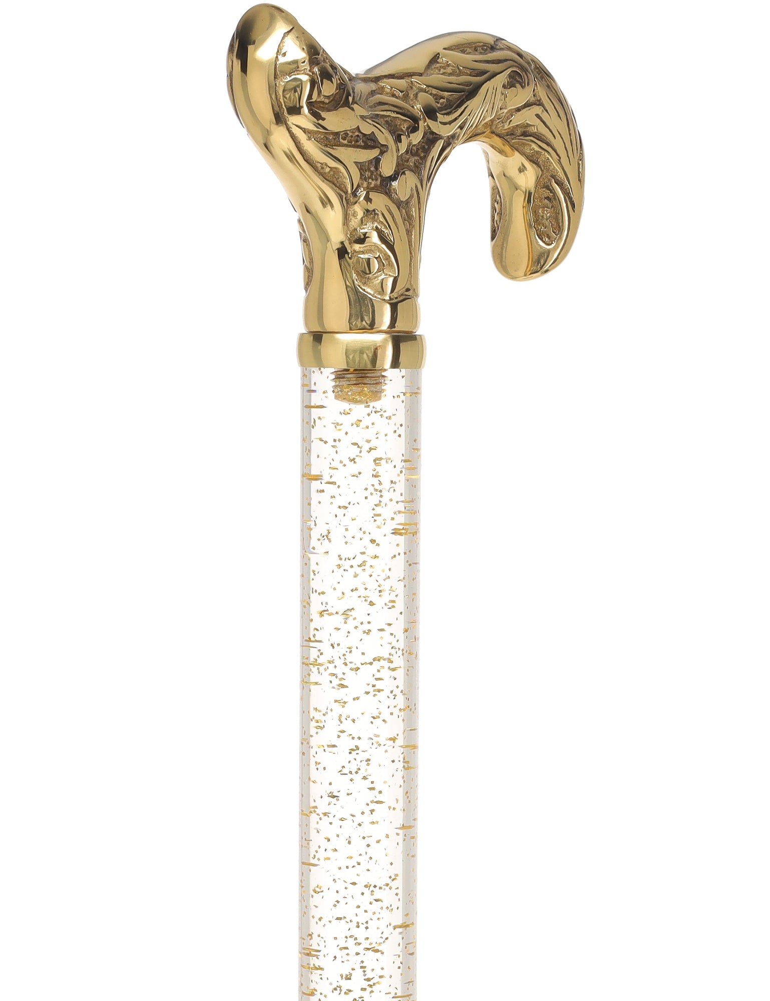 Crystal Elegance Brass Derby Cane with Invisible Acrylic Shaft Options Clear Lucite Walking Canes - Tophatter Daily Deals